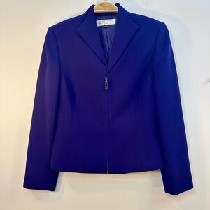 Tahari Arthur S Levine 6P Petite Purple Zip Up Blazer Long Sleeve V Neck Collar